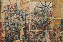 Bariffe "These are hands that built...." Mixed media on canvas 24" x 24" 2026 "Faces 2"