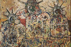Bariffe "Transmitter" Mixed media on canvas 24" x 24" 2026 "Faces 2"