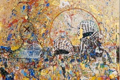 Bariffe  "So you think you can tell" The picture already painted, the canvas equally tainted" Mixed media on canvas 24" x 24" 2025