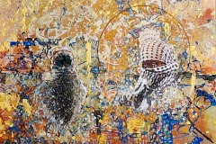 Bariffe  "Watcher of the third veil" Mixed media on canvas 24" x 24" 2025