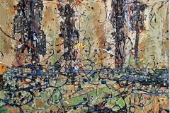 Bariffe  Are we human?  Mixed media on canvas 24" x 24"  2023  The Trees