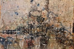 Bariffe  Malchut  mixed media on canvas  24" x 24" 2021  'Christ in the Age of Cars"