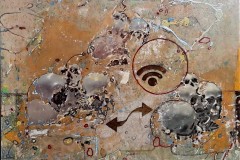 Bariffe   Unseen they come, unseen they go...   Mixed media on canvas  24" x  24"  2022.   The Marriage of Insight: Knowledge, wisdom, understanding.