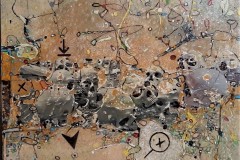Bariffe    The moon is a reflection of the Earth     Mixed media on canvas  24" x  24"  2022.   The Marriage of Insight: Knowledge, wisdom, understanding.
