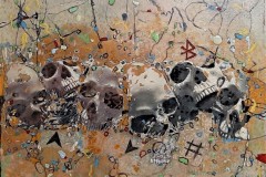 Bariffe  Temporal fracture   Mixed media on canvas 24" x 24" 2022.  The Marriage of Insight: Knowledge, wisdom, understanding