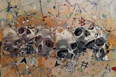 Bariffe  Temporal fracture   Mixed media on canvas 24" x 24" 2022.  The Marriage of Insight: Knowledge, wisdom, understanding